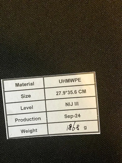 NIJ Level III XL Plates Single Curve, Shooter cut